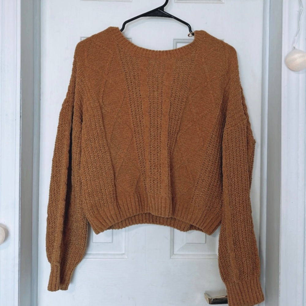 pink rose “mustard” yellow color cropped sweater